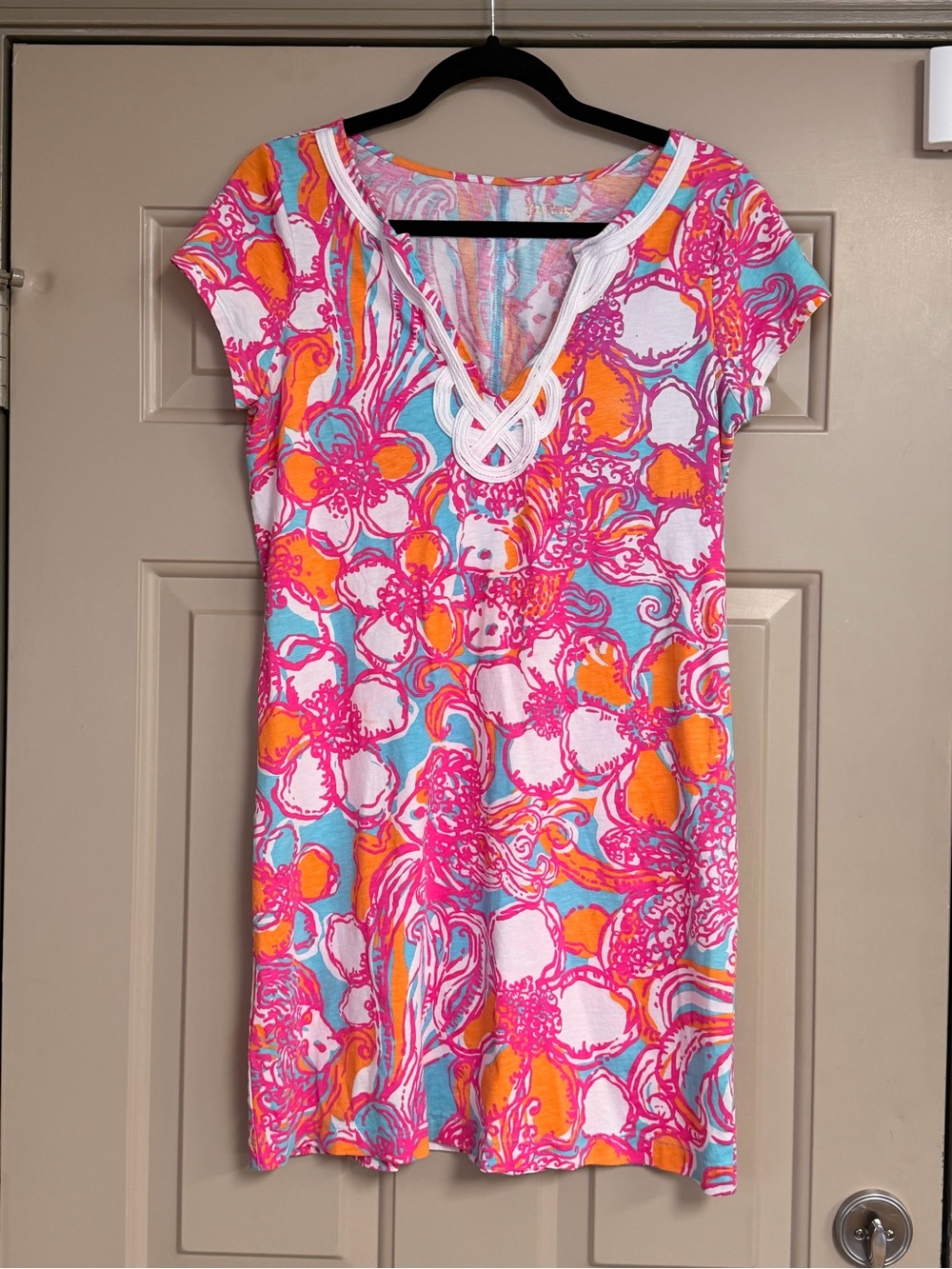 Lilly Pulitzer Women’s Size Large Floral Shift Dress - Pink, Orange & Aqua - Picture 6 of 8